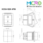 کلید راکر بزرگ چراغدار KCD4-102N 10A - تصویر 4